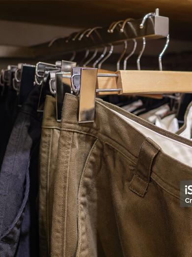 Pants on a rack in a store